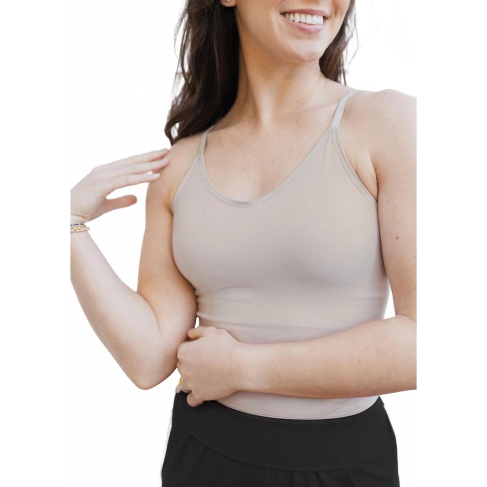 NEW ELIETIAN built in bra cami top in tan
